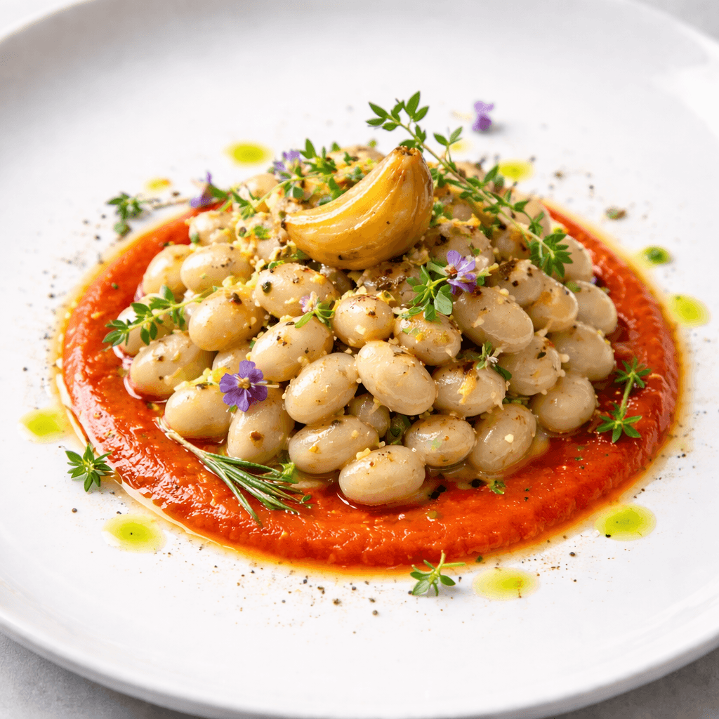 Ricetta di fagioli zolfini con pomodoro arrosto ed erbe aromatiche