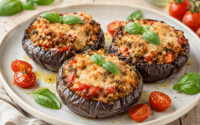 Melanzane tonde viola ripiene al forno